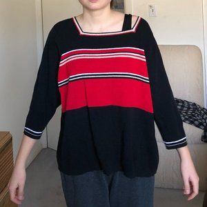 Navy blue/black/red mid-sleeve top, size 22/24